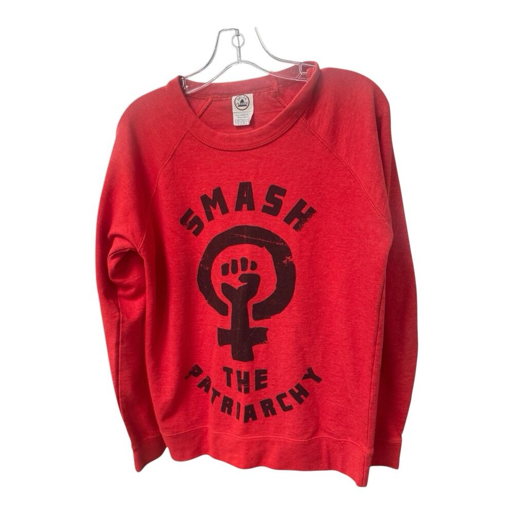 Delta Fleece Smash the Patriarchy Women Sign Red Small Long Sleeve Shirt
